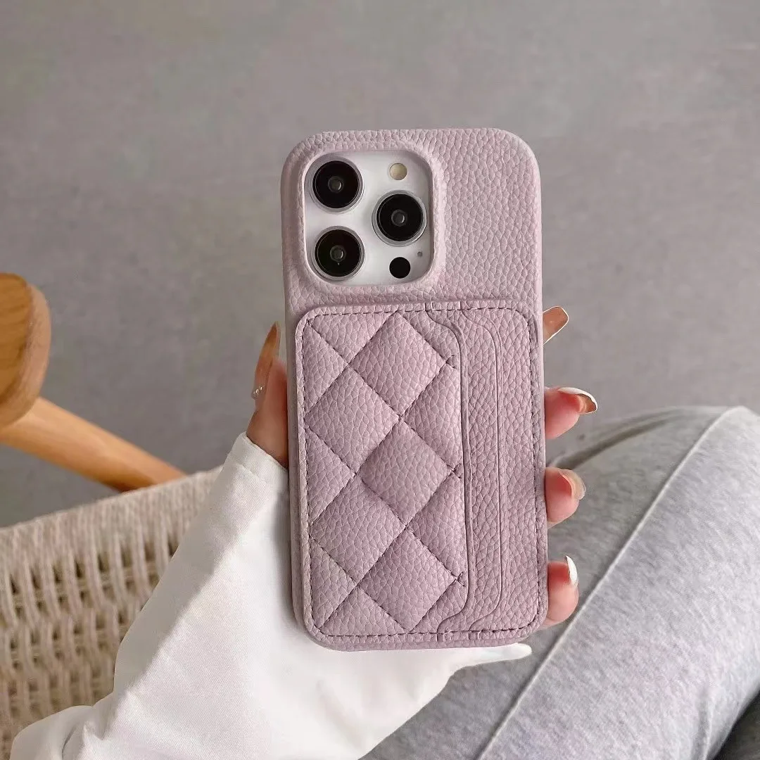 Luxury Elegant 3D Diamond Grid Leather Dual Card Slot Wallet Case & Phone Cover