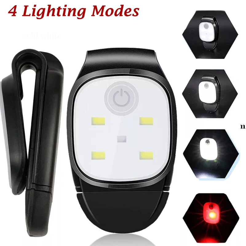 

Led Clip Flashlight 4 Lighting Modes Usb Rechargeable Clip On Light Safety Warning Running Lights For Night Walking Fishing