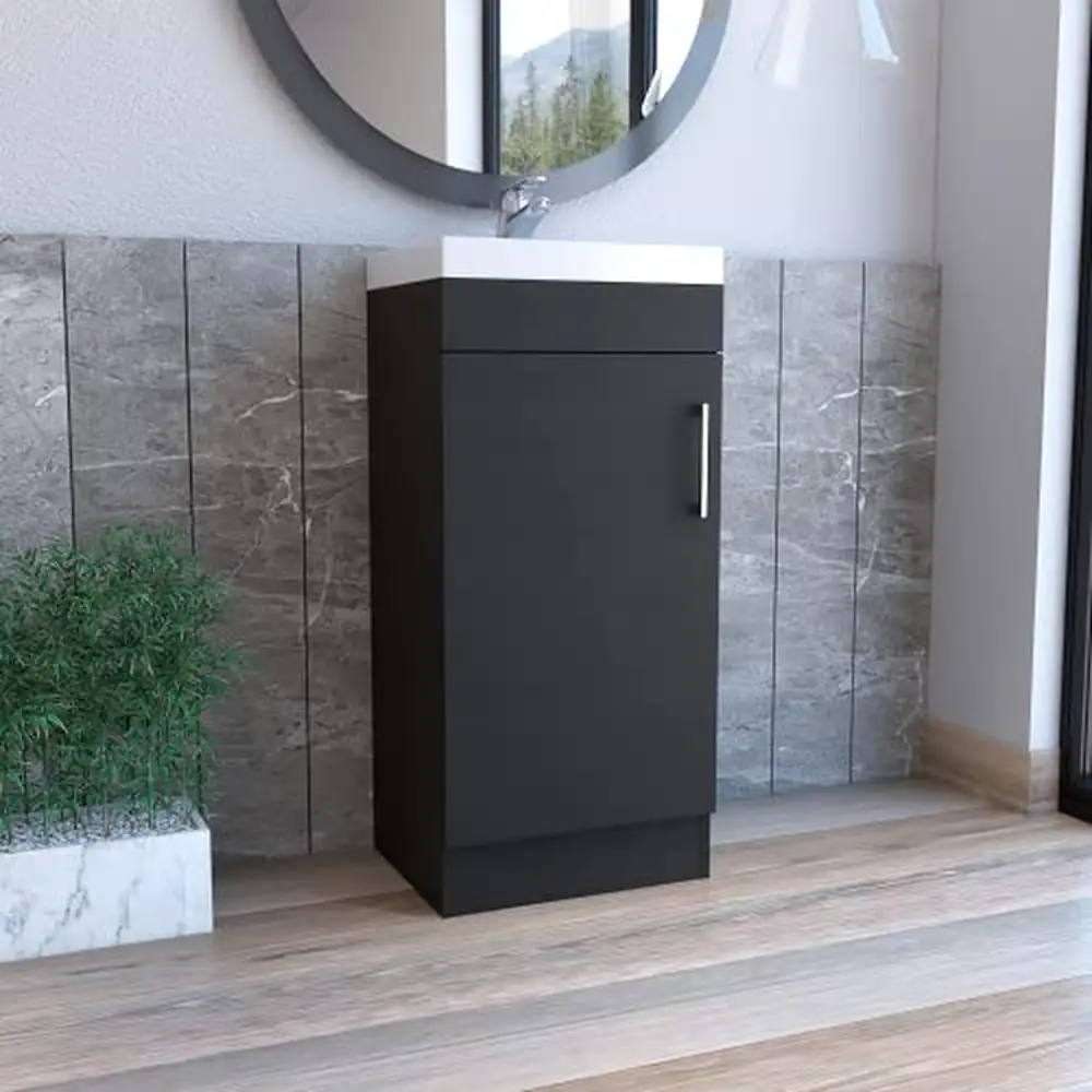 Description Picture 2 of itemBathroom Vanity Cabinet Durable Black Wood Single Door Contemporary Design Compact Size Easy Assembly