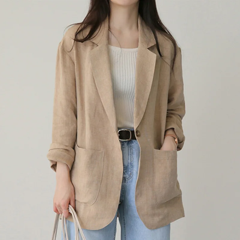 

Cotton and linen suit jacket Women's spring, summer, and autumn thin fashion casual linen suit top