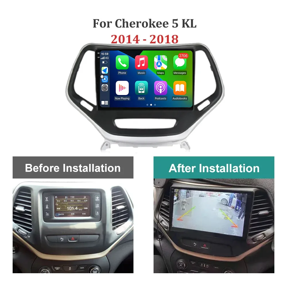 For JEEP Cherokee 5 KL 2014 - 2018 Android 14 Car Multimedia Radio Player Navigation Screen 4G Auido DSP Stereo Wireless Carplay