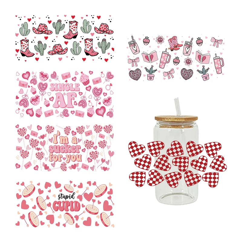 UV DTF Transfer Sticker Valentine's Day 16oz Libbey Glasses Wraps Bottles Cup Can DIY Waterproof Decals D26952