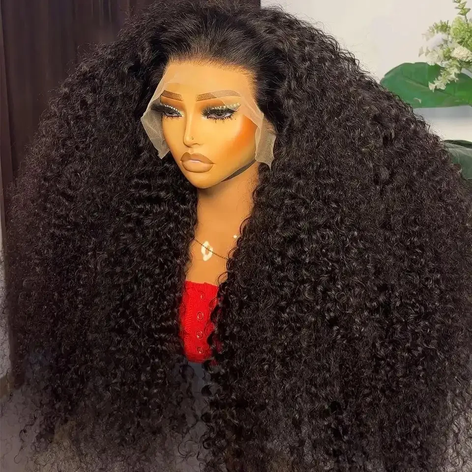 Kinky Curly 13X4 Lace Frontal Wig Black Color Synthetic Wigs For Black Women Preplucked With Baby Hair Bleach Knots Glueless