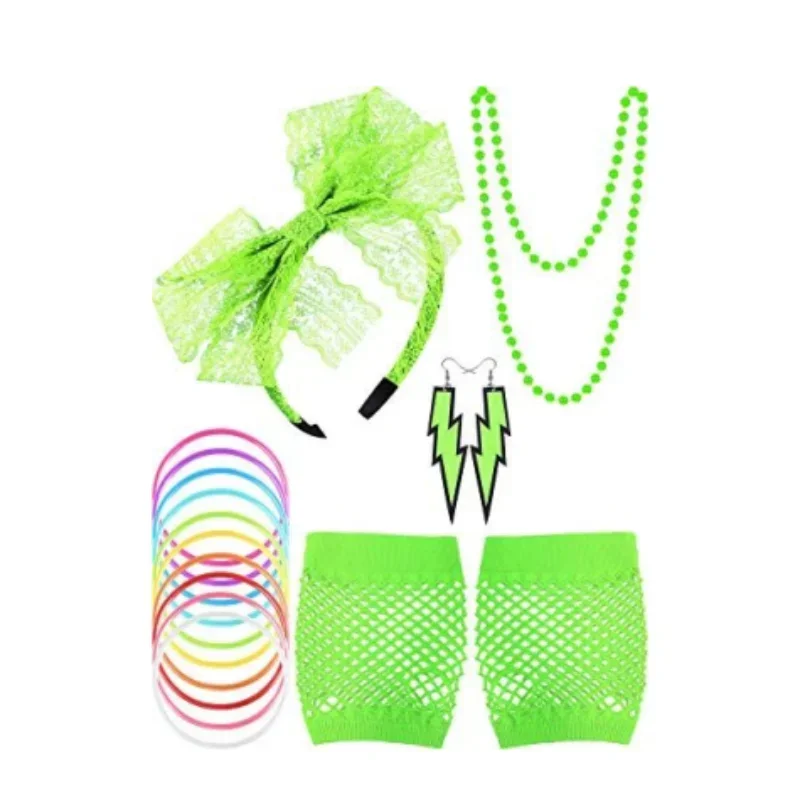 80er Jahre Accessoires Set Für Damen – 17 Teile Inkl. Stirnband, Handschuhe, Schmuck Für Retro-Party