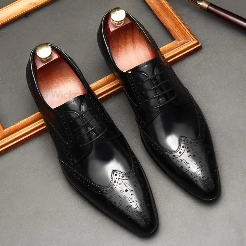 

Туфли дерби мужские классические, натуральная кожа, на шнуровке, броги, костюм для свадьбы, вечеринки, деловые, офисные официальные туфли