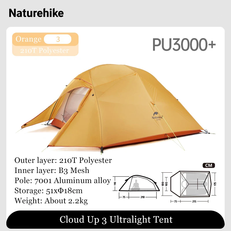 Naturehike Cloud Up Outdoor Camping Tent Ultralight 1 2 3 man 20D