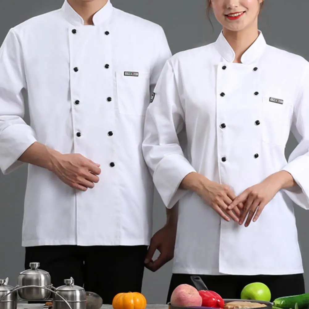 Long Sleeves Chef Shirt Solid Color Double-breasted Catering Buttons Chef Uniform Autumn Women Men Restaurant Clothes