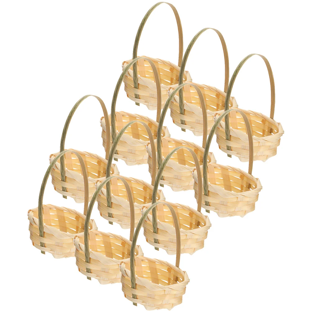 

12 Pcs Home Decor Handwoven Baby Basket Miniature Decoration With Handle Universal Small Tiny Baskets Ornament Micro Scene