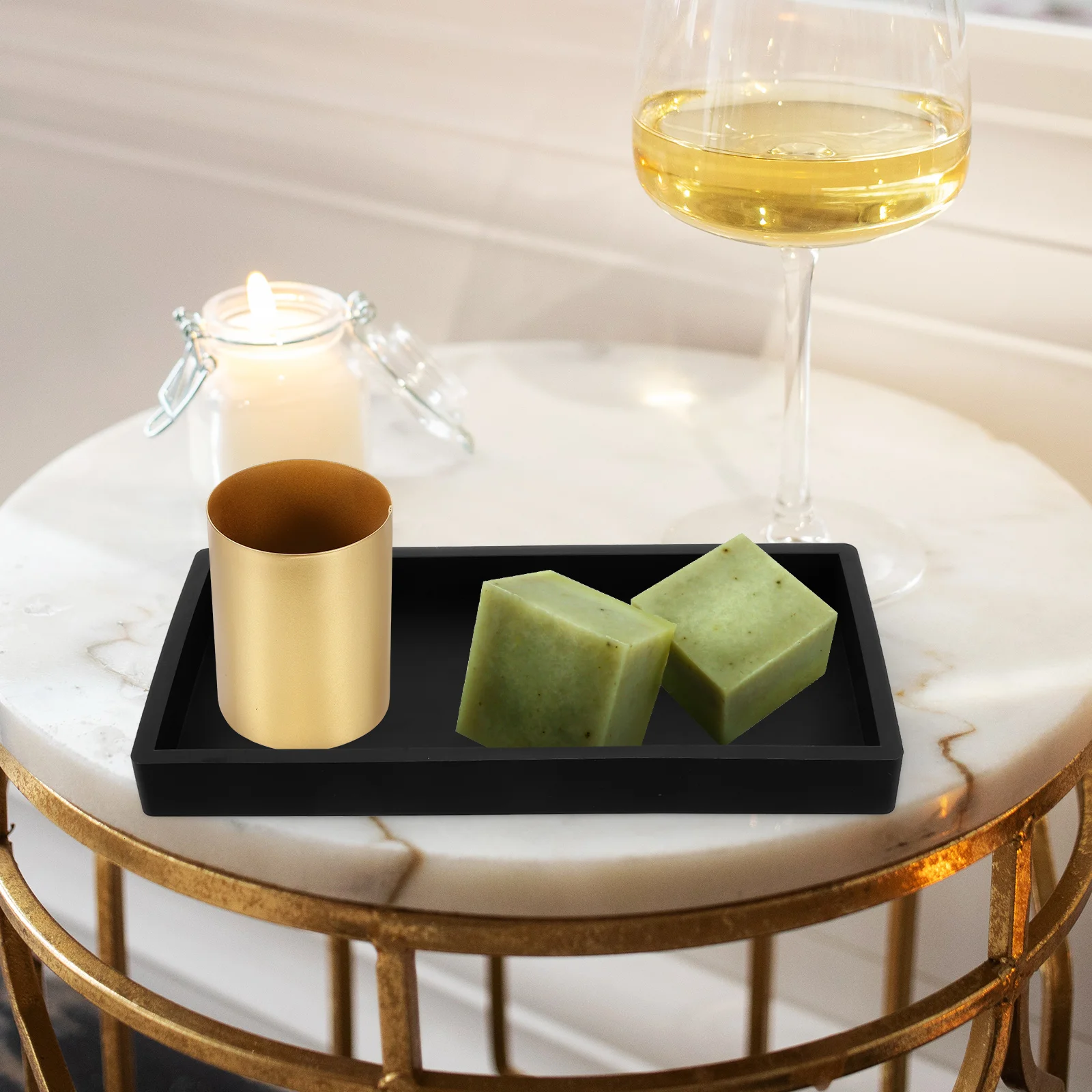 White Marble Silicone Bathroom Storage Tray Vanity Counter Decorative Kitchen Sink Soap Bottle ganizer Trays For Garden Storage 3