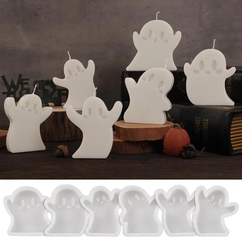 Description Picture 2 of item6Pcs/Set Halloween Cute Ghost Candle MoldSilicone Mold Scented Stone Molds Gypsum Concrete Epoxy Resin Ghost Ornament Mould