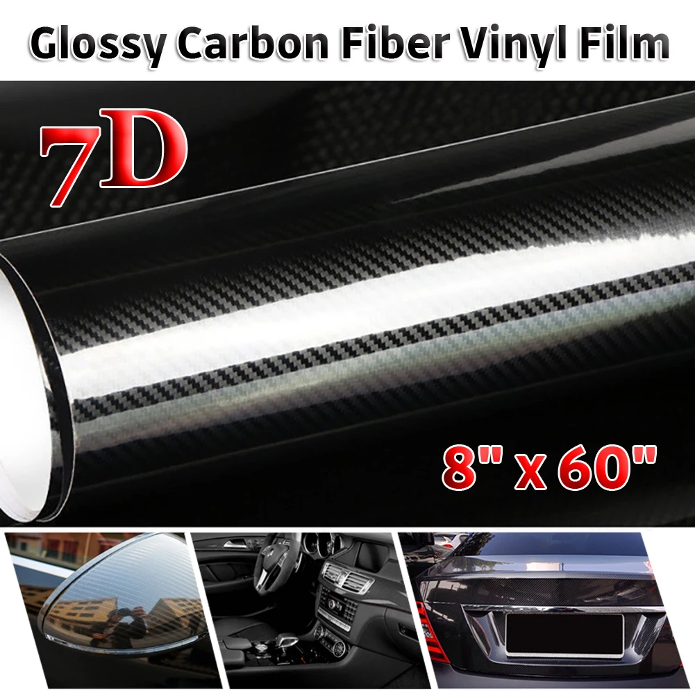 

8" x 60" 7D Glossy Carbon Fiber Vinyl Film Car Wrap Stickers Auto Decal Paper Car Accessories Exterior Accessories Dropshipping