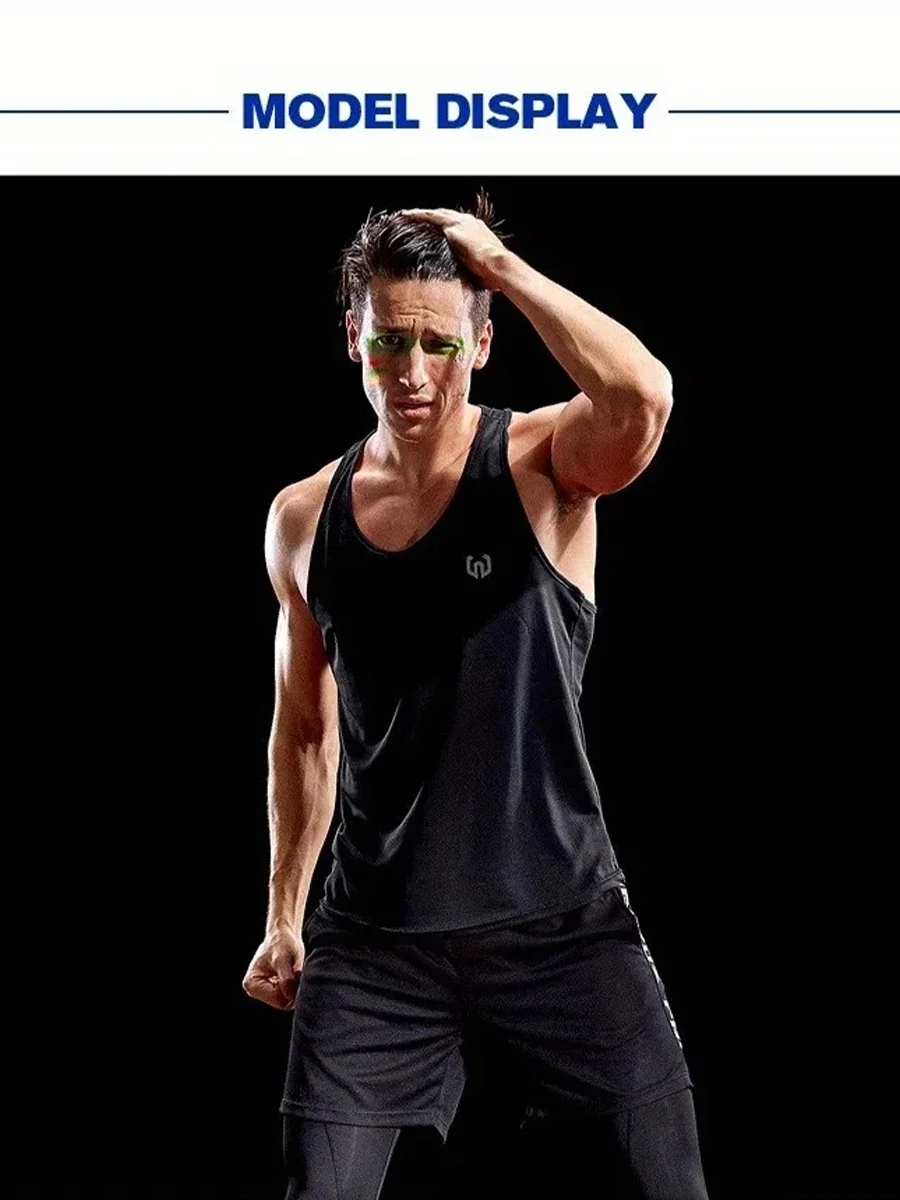 Sports Sleeveless Vest 1 Piece Men's Letter Print Athletic Quick Dry Breathable Slightly Stretch Moisture Wicking Loose Tank Top Train