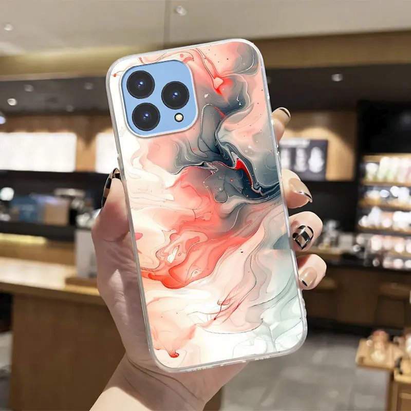 Luxury Transparent Shockproof Silicone Phone Case with Marble Flower Design