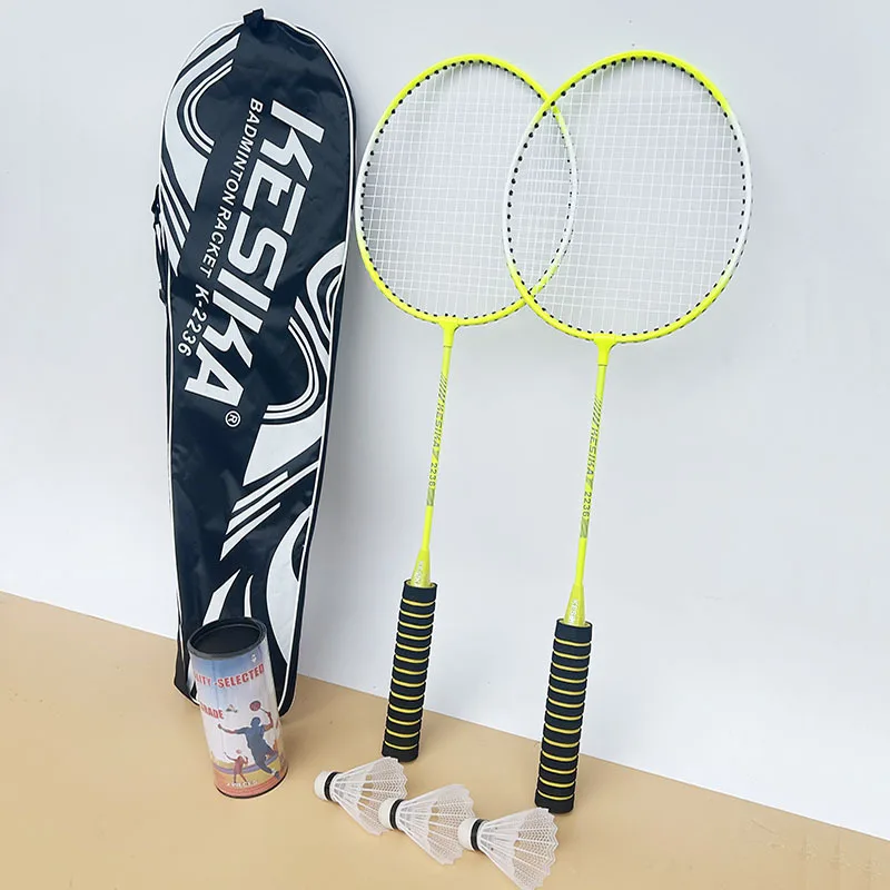 Ferroalloy Double Racket Set Free Barrel Ball Badminton Racket Fluorescent Paint Amateur Junior Youth Adult Entertainment Racket