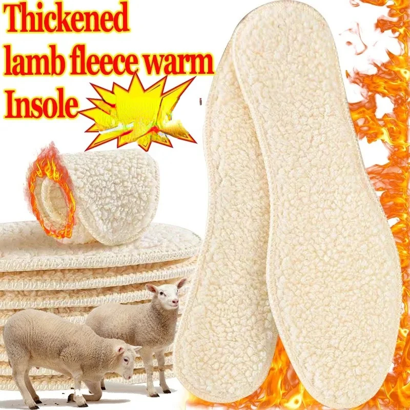 Natural Lamb Fleece Insoles Men Women Winter Keep Warm Insole Soft Wool Thicken Shoepad Cashmere Shoes Insert Thermal Shoe Pads