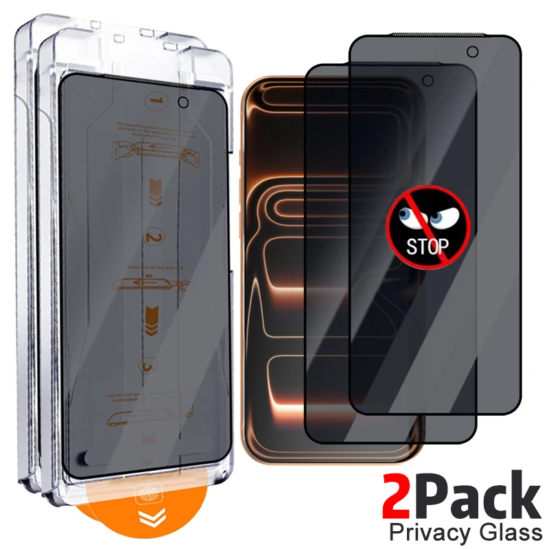 Tempered Glass Privacy Screen Protectors with Easy Install and Anti-Spy Auto Alignment Kit