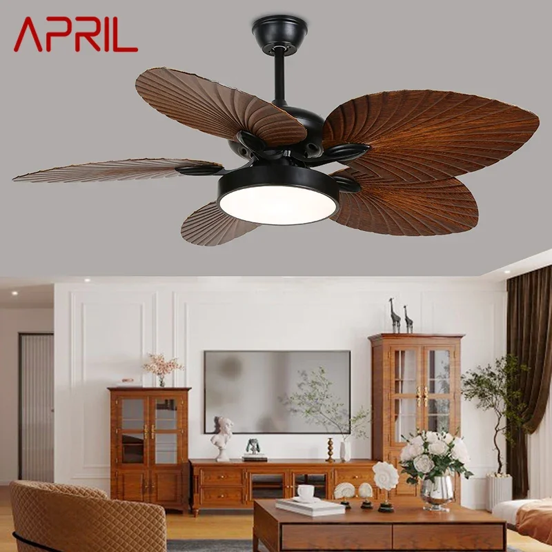 APRIL European Luxury LED Fan Light American Retro Living Room Restaurant Bedroom Ceiling Fan Light Remote Electric