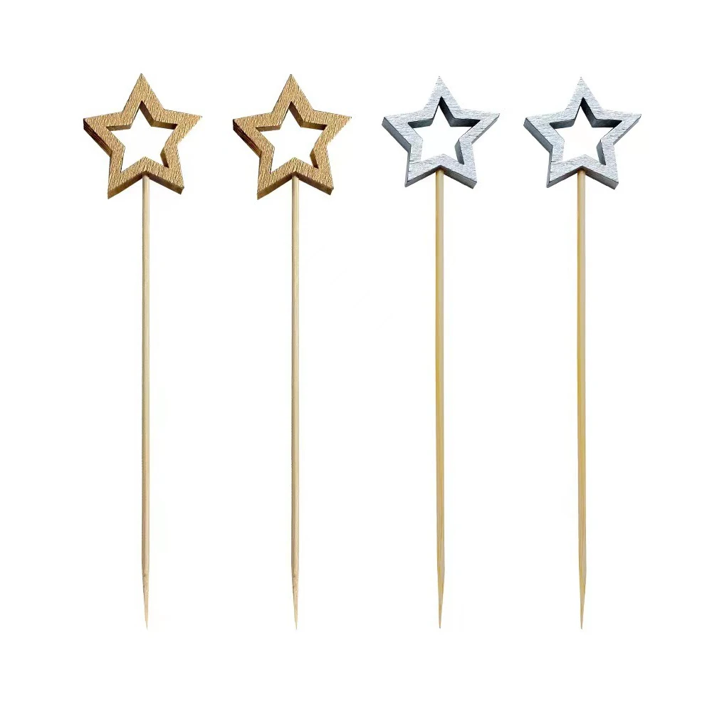 50PCS Star Shape Bamboo Skewers Food Cocktail Skewers Picks et Fruit Cupcake Fork Sticks Party Table Decoration Supplies