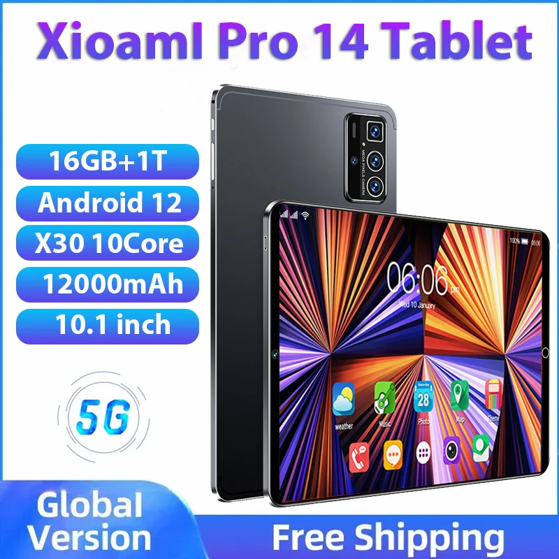 Tablet PC Android 12 16GB 1TB Dual SIM 10 Core WPS GPS Bluetooth 5G Network Phone Call Mi Pro 14