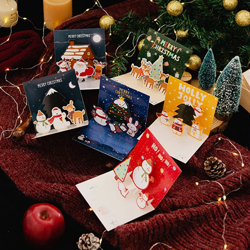 3D Folding Merry Christmas Cards Snowman Santa Festival Greeting Card Xmas Decoration New Year Party Invitation Gift Postcard greeting cards