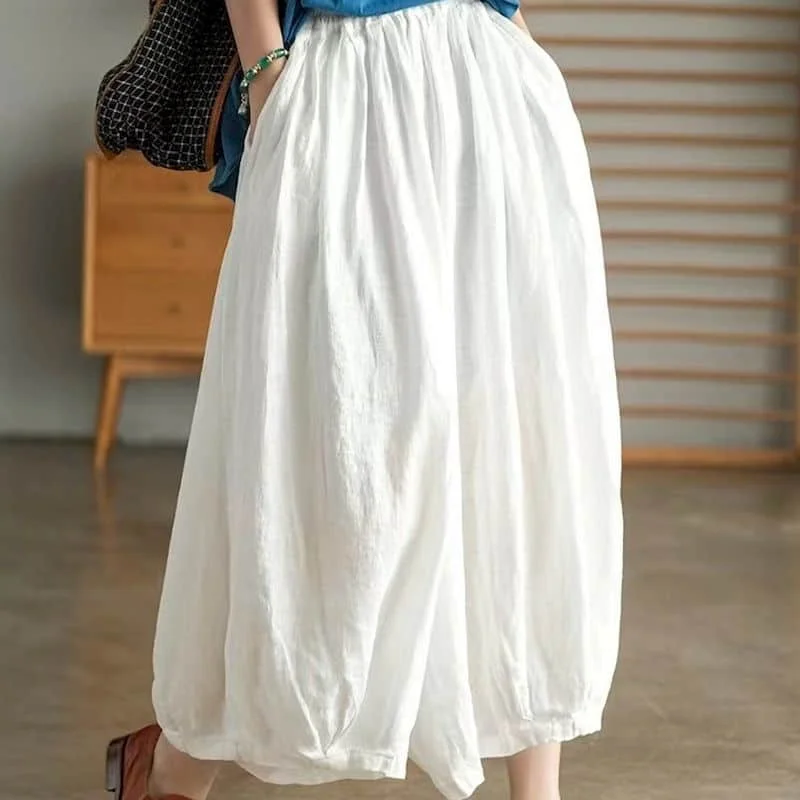 Cotton Linen Lantern Pants Women Summer Elastic Waist Loose Casual Women Korean Style Harajuku Vintage Trousers Women Clothing