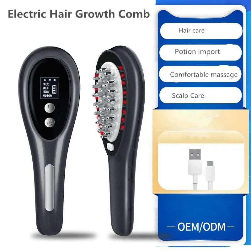 

Anti Hair Loss Massage LED Therapy Infrared Vibrating Ions Massager Brush Oil Tonic Serum Dispenser EMS Comb For Hair Growth