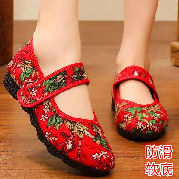 Embroidered Women Flats Flower Slip on Cotton Fabric Linen Comfortable Old Peking Ballerina Flat Shoes women shoes,women flats