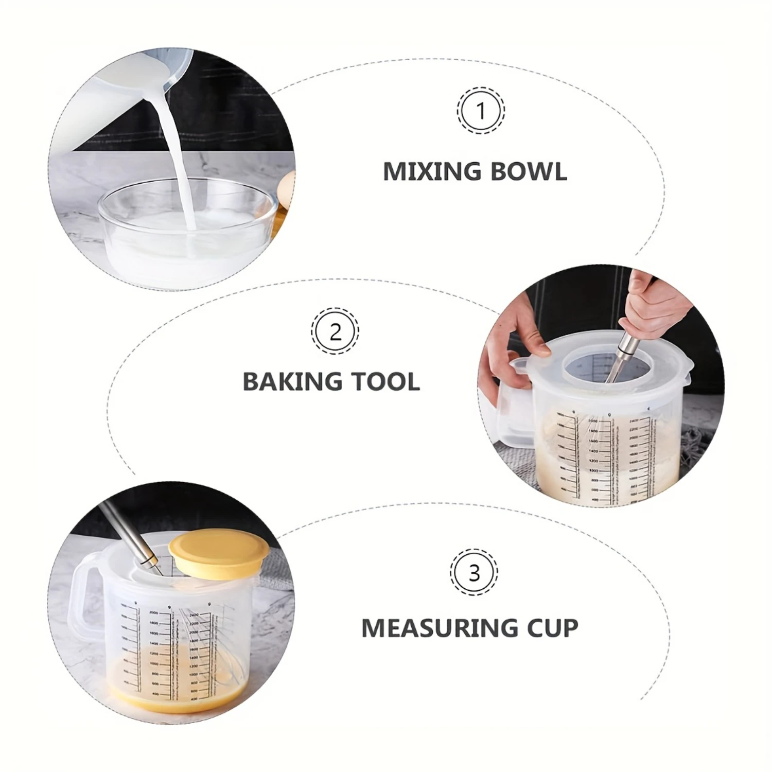 Durable Mixing Bowl with Lid and Measurements-Plastic, Rust-Resistant with Handle for Baking and Salad Preparation