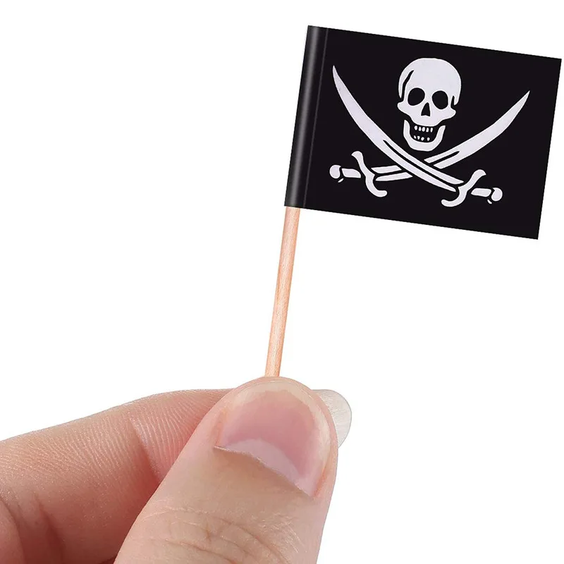 10 Stück Piraten-Cocktail-Zahnstocher, schwarze Flaggen, Cupcake-Topper, Totenkopf-Kappe, Auswahl, Piraten-Thema, Kindergeburtstag, Party-Dekoration – Detail 6