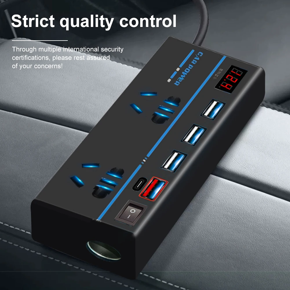 

200W Car Power Inverter DC12V/24V to AC110V/220V LCD Display Power Converter Adapter Fast Charger with 4 USB Ports