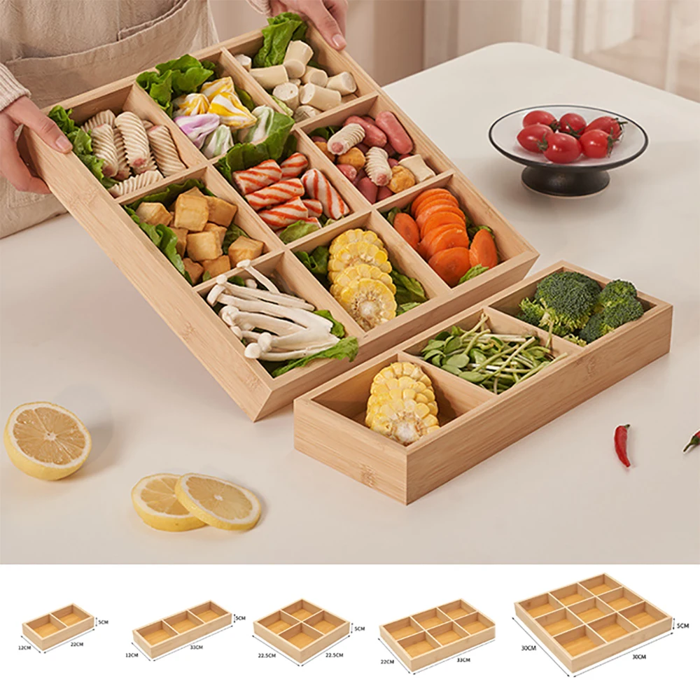 2-9 Grids Nut Plate Hot Pot Tray Boiled Dried Tea Fruit Plate Food Materials Household Tray Bamboo And Wooden