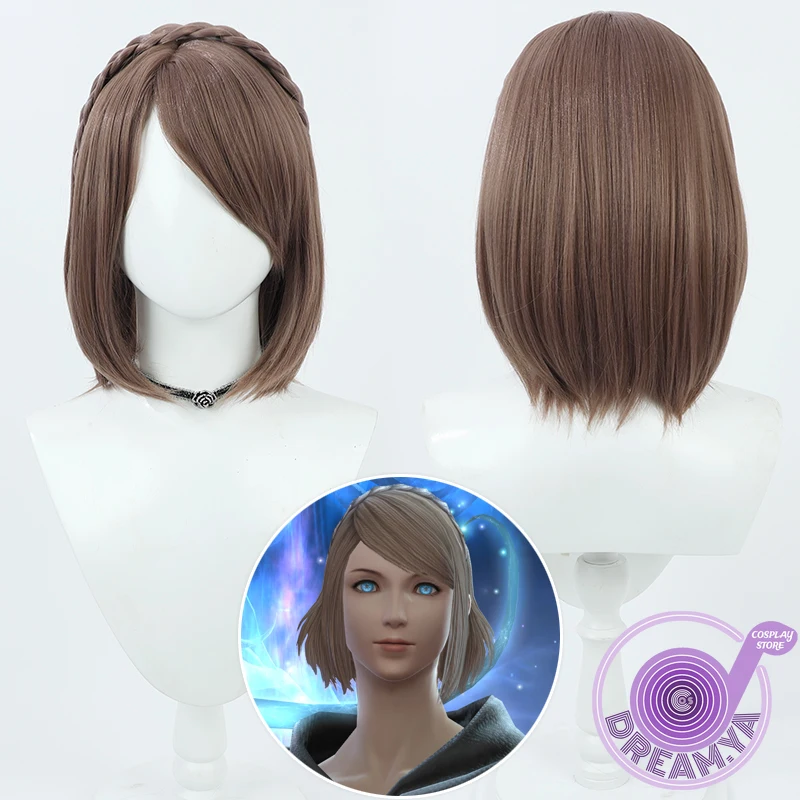 

Athena Cosplay Wig Final Fantasy FF14 Brown Short Heat Resistant Synthetic Hair Halloween Party Carnival + Free Wig Cap