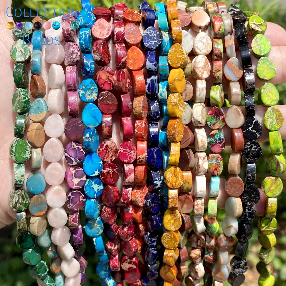 

8x10mm Natural Stone Colorful Sea Sediment Jaspers Beads Water Droplets Beads For Jewelry Making DIY Bracelet Accessories 15''