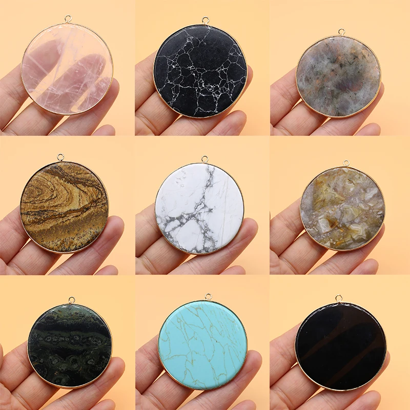 Natural-Stone-Pendants-Big-Round-Disc-Shape-Turquoise-Crystal-for ...
