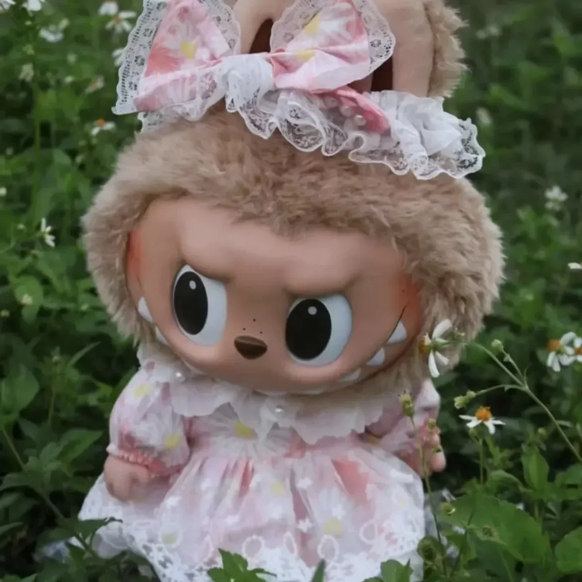 Muñeca colgante Labubu Only Clothes Time To Chill de 38 cm, ropa de monstruo macarrón, accesorios de relleno de tela, regalo para niña hecho a mano