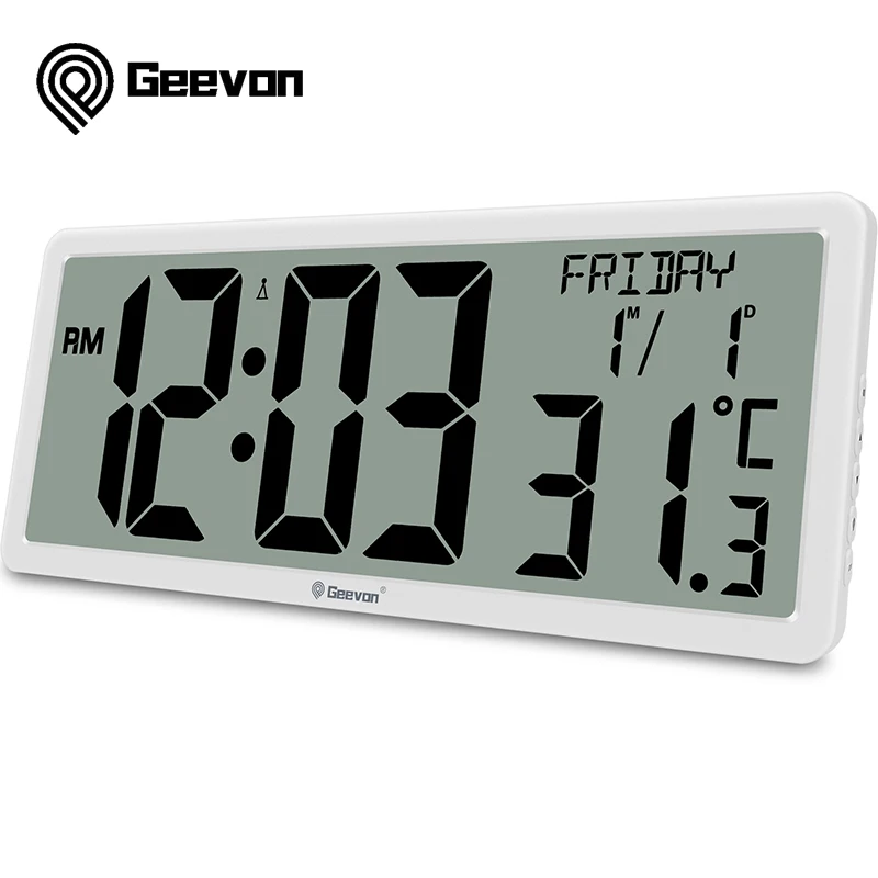 Geevon 14.3" Atomic Clocks AutoSet Large Digital Atomic Wall Clock with Temperature Date 4.4