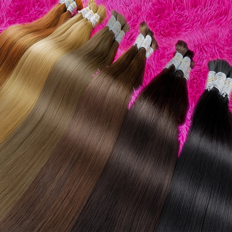 100% Real Human Hair Bulk Hair Machine Made Virgin Remy Straight Bulk 18-30inch 100g Natural Blonde Extension No Weft