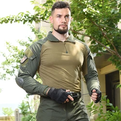 Camping Tactical Shirt for Men Safari Army Camo Long Sleeve Tops Multicam Shirts Elastic Combat Clothing Softair Hiking Clothes