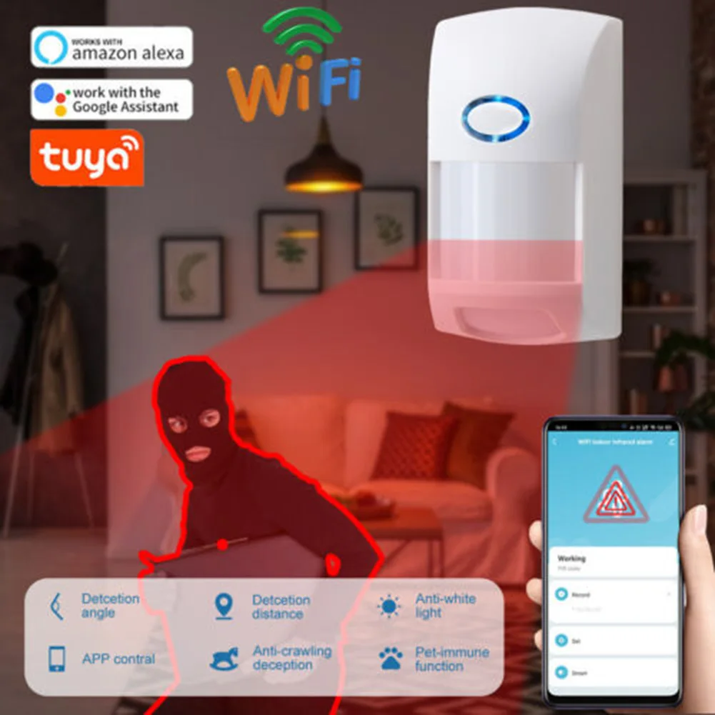 

WiFi Infrared Alarm With Motion Sensor Durable Indoor Anti-Intrusion Alarm For Home Securitys