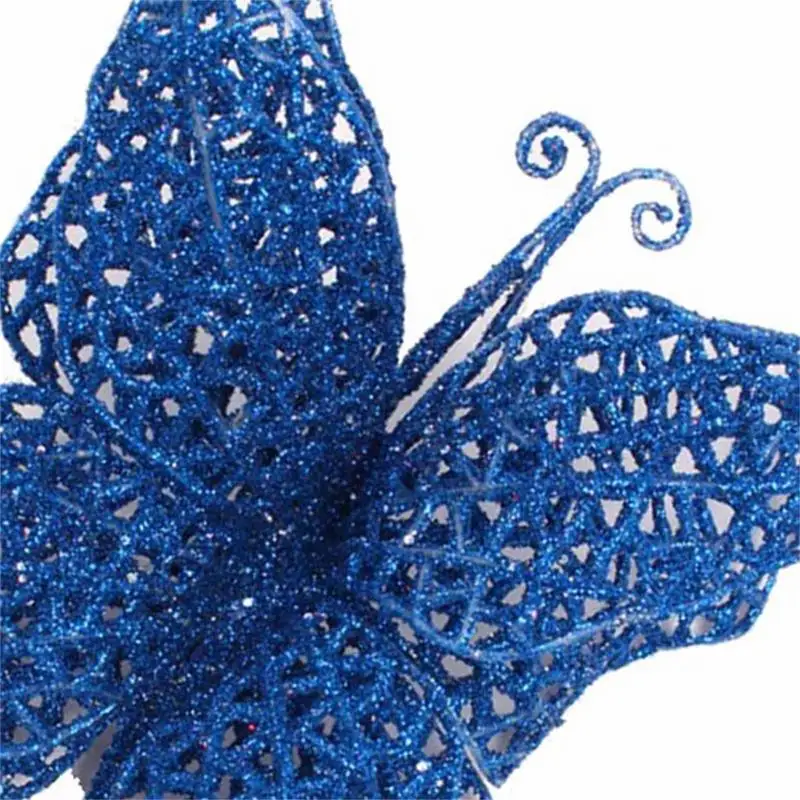 Glitter Butterfly Decoration 6PCS Hollow-Out Butterfly Ornaments With Clip Cute Artificial Craft For Christmas Tree