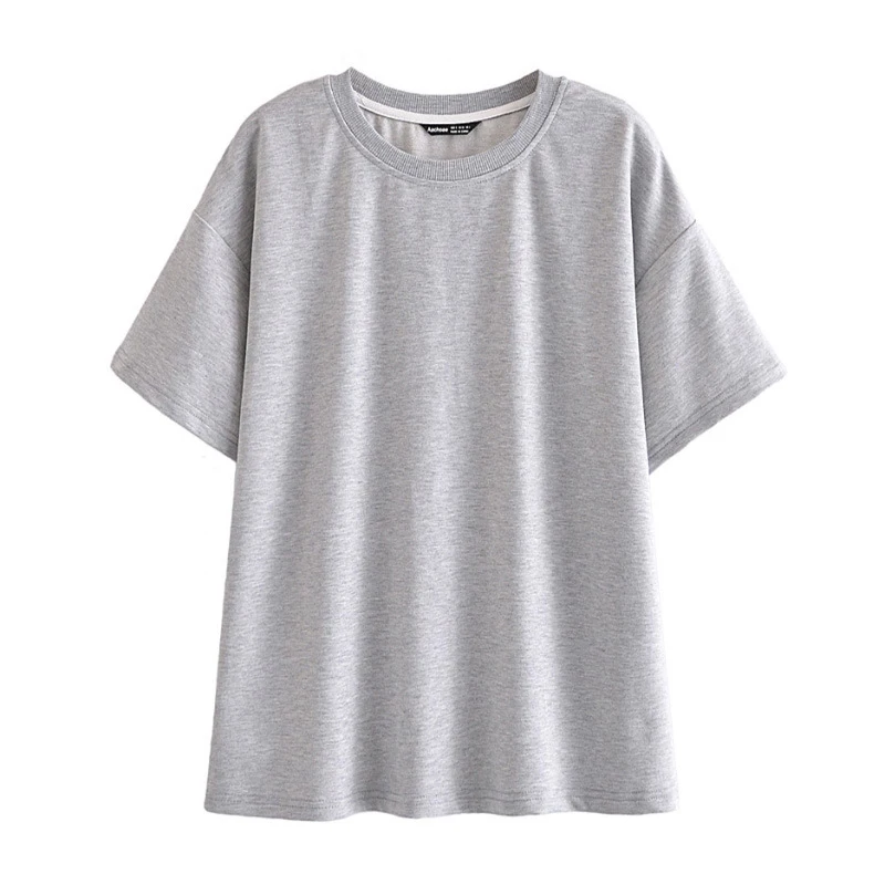 

11 Colors Summer Tees Casual Women Short Sleeve T-shirts Solid Round Neck Bassic Gray Black Ladies Loose Shirts Female Blusas XL