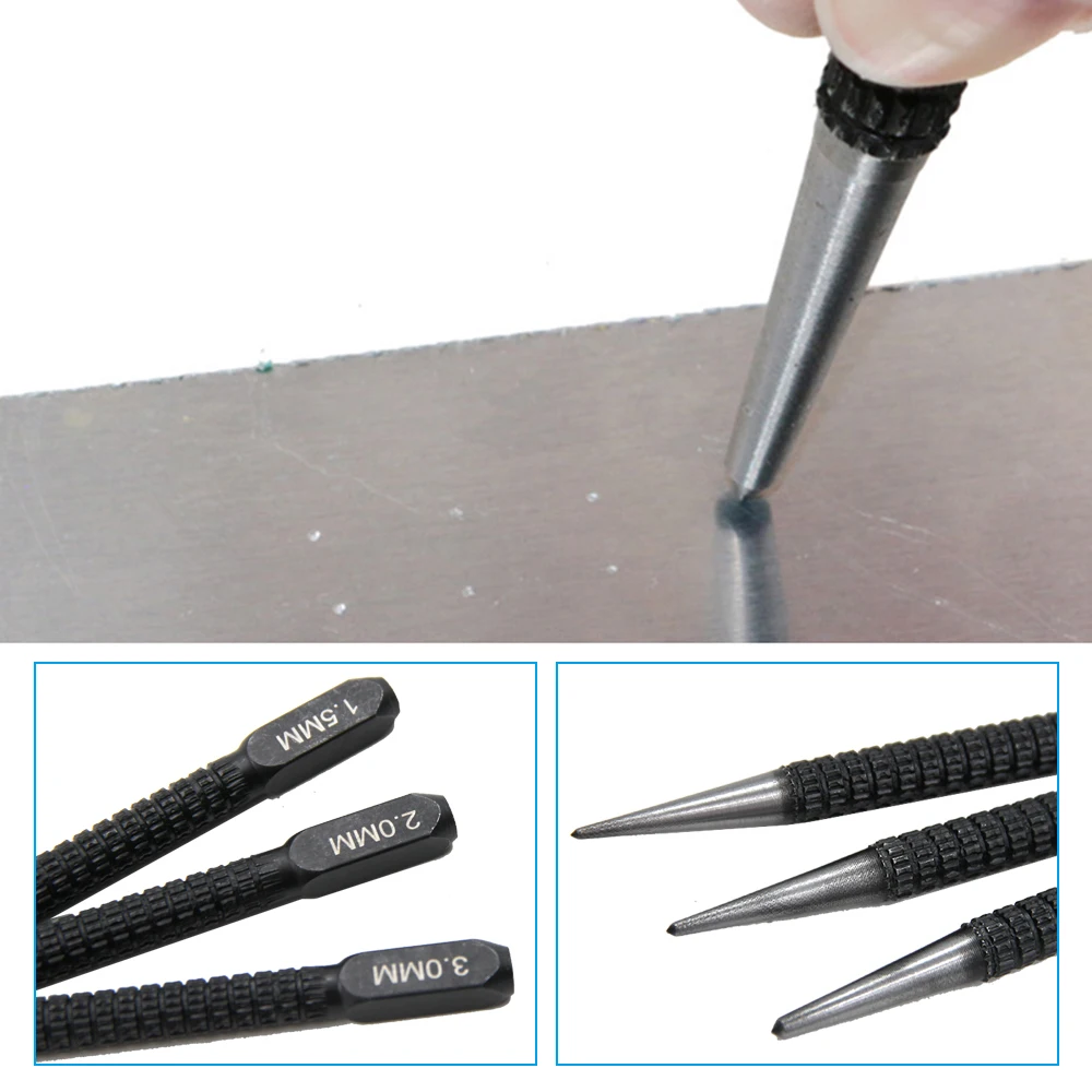 Center Punch Positioning Punch Drilling Fixer Black Cylindrical Nail Pin Tool Accessories 3PC center punch tool