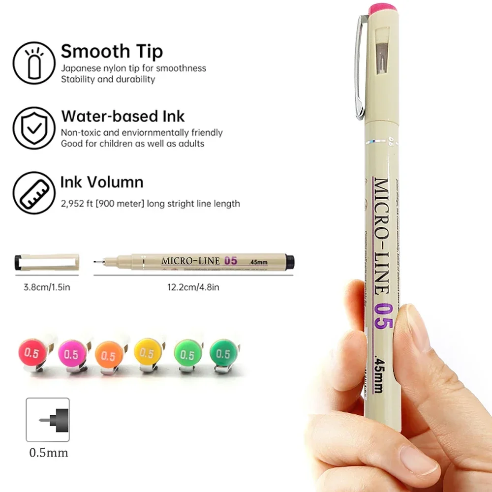 12 Colors Micro-Line Fineliner Pen Set 05 Fine Point Drawing Pen Waterproof for Artist Journaling Technical Illustrating Manga