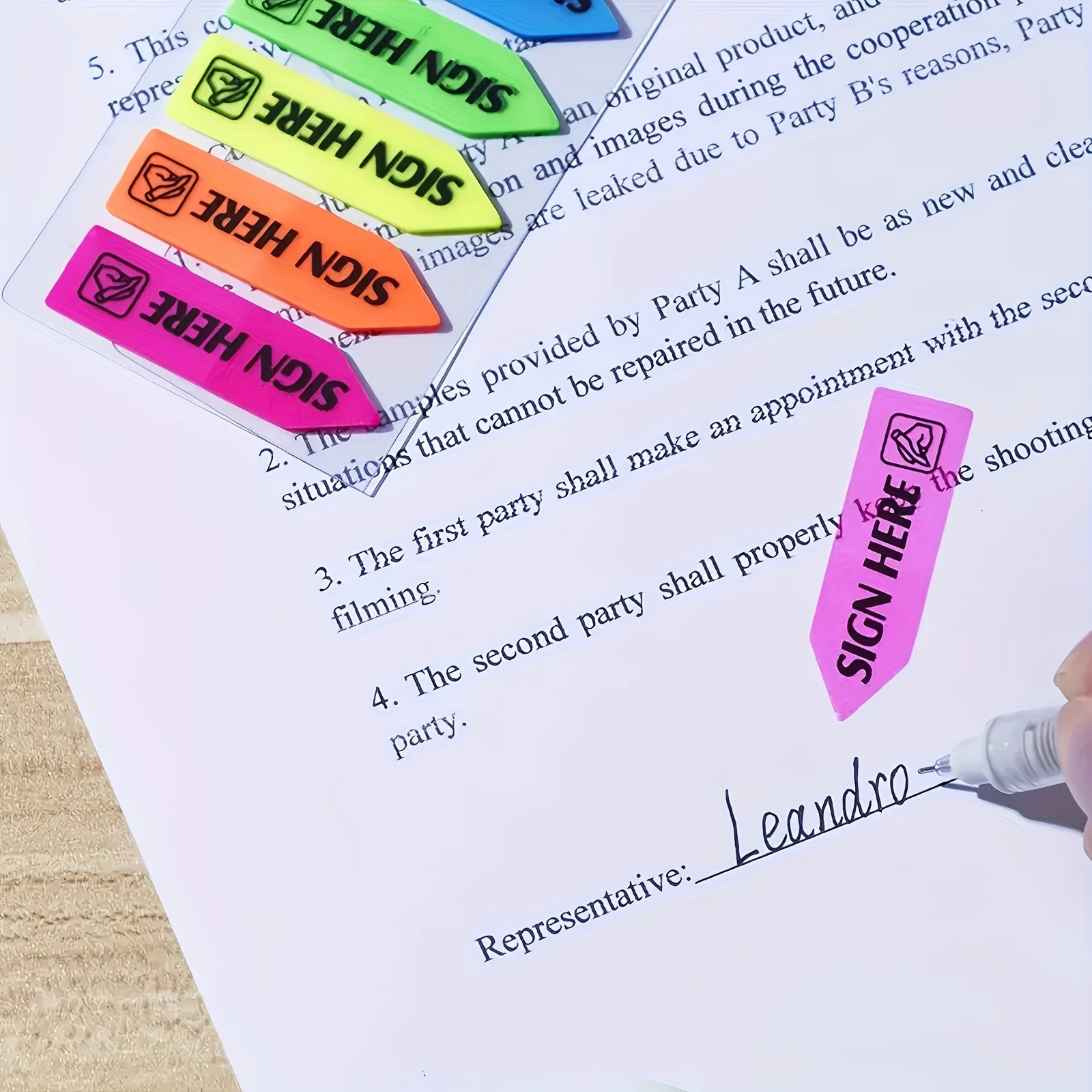 100/500 sheets 'Please Sign Here' Sticky Notes - Transparent, Colorful Index Tabs for Contracts & Documents, Strong Adhesive, Re - 3