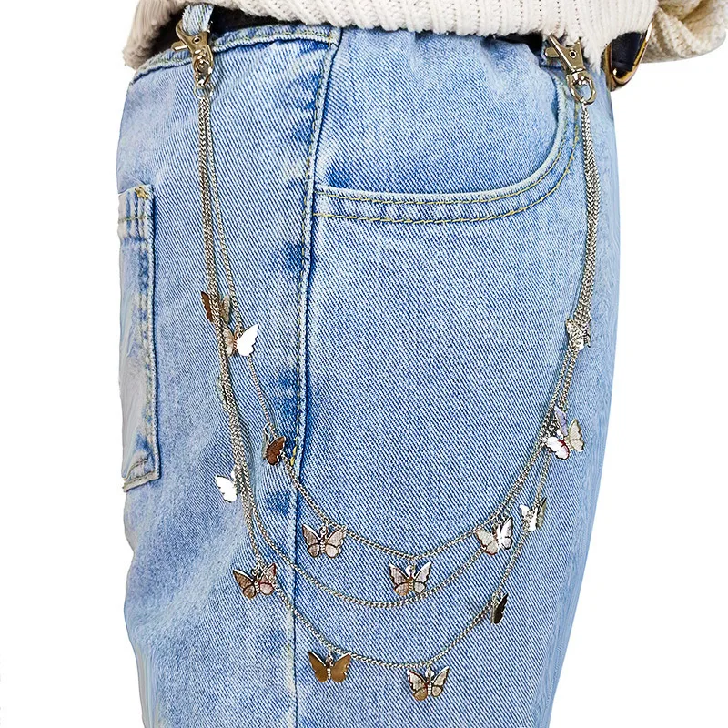 Punk Street Butterfly Belt Waist Chain Men's and Women's Pants Chain Multi-layer Hip Hop Crochet Pants Trousers belt waist chain