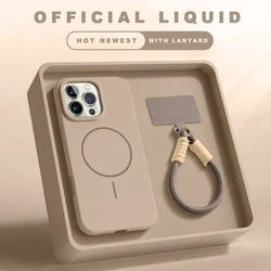 Magnetic Silicone Phone Case with Magsafe and Lanyard Strap - Soft Protective Cover for iPhone 14 Pro (Desert Gold)