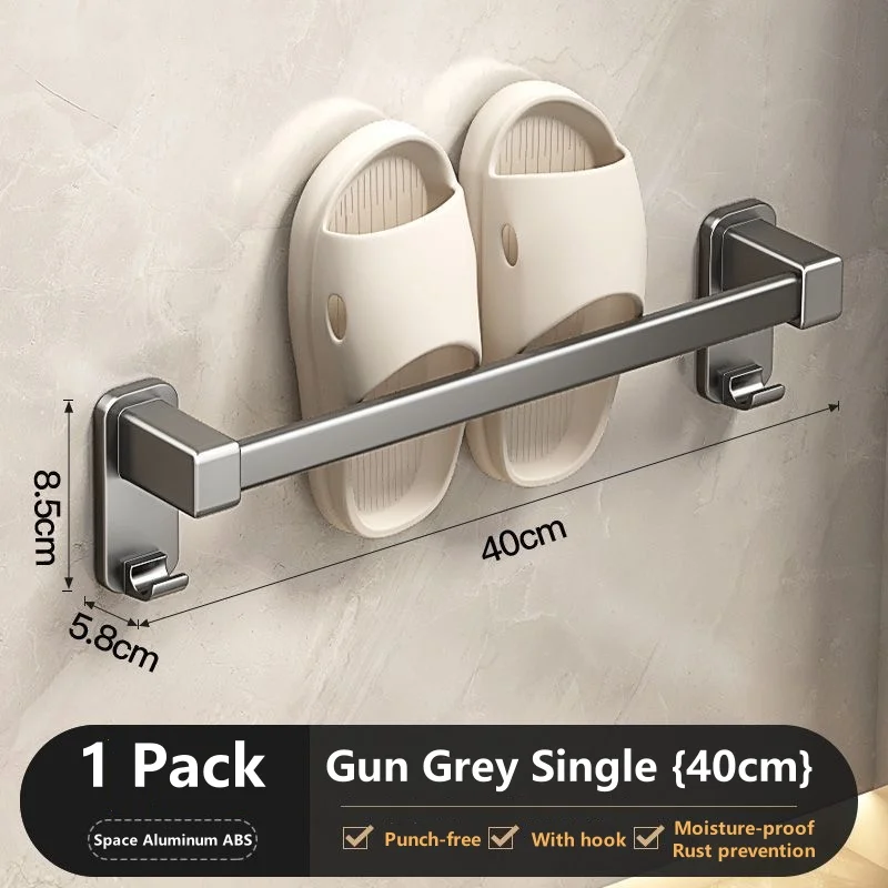 Gray Towel Rack Punch-free Wall-mounted Multi-layer Rod Storage Rack Bathroom Towel Bar Toilet Toilet Storage