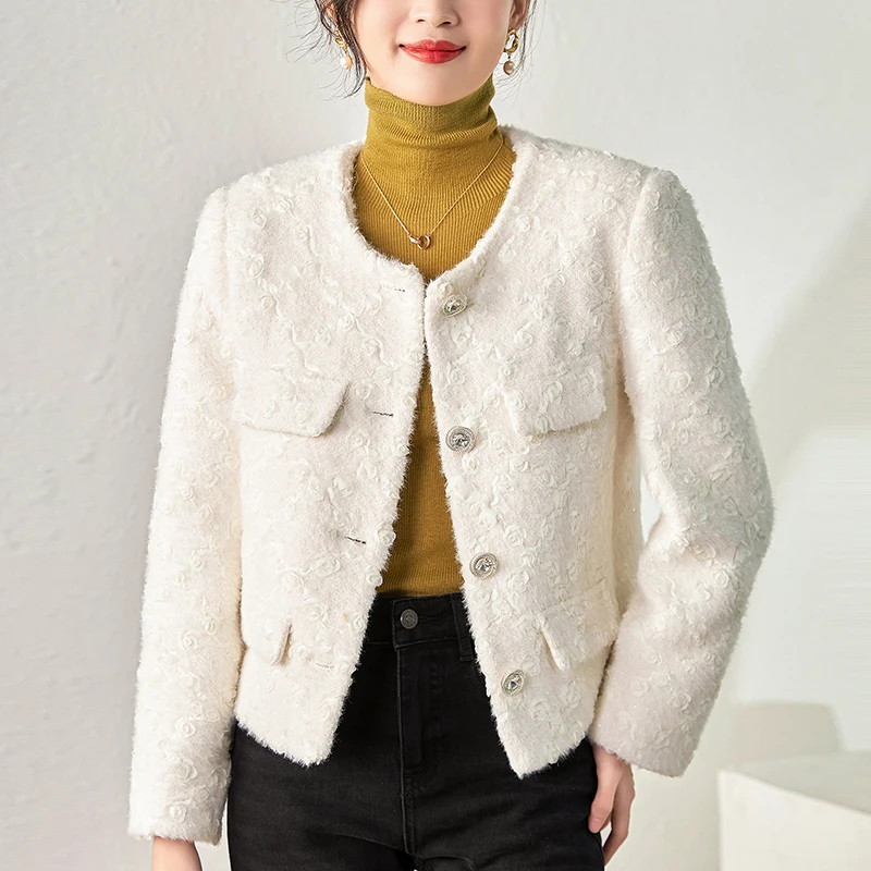 

Elegant Fashion Jackets For Women Vintage Coats Autumn Winter Women's Woolen Tweed Jacket Long Sleeve 30% Wool Office Lady Coat