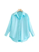 TRZA Women Fashion Office Wear Loose Poplin Solid Shirts Vintage Long Sleeve Button-up Casual Female Blouses Blusas Chic Tops - Image 5