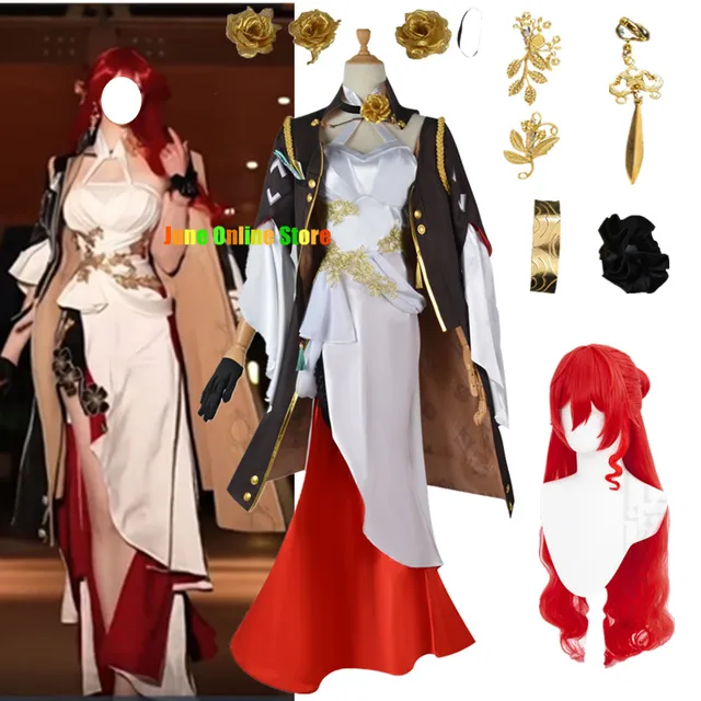 Honkai Star Rail Cosplay Costume Game Honkai Himeko Cosplay Costume Sexy Evening Dress For Woman Red Buckle Cospaly Wig